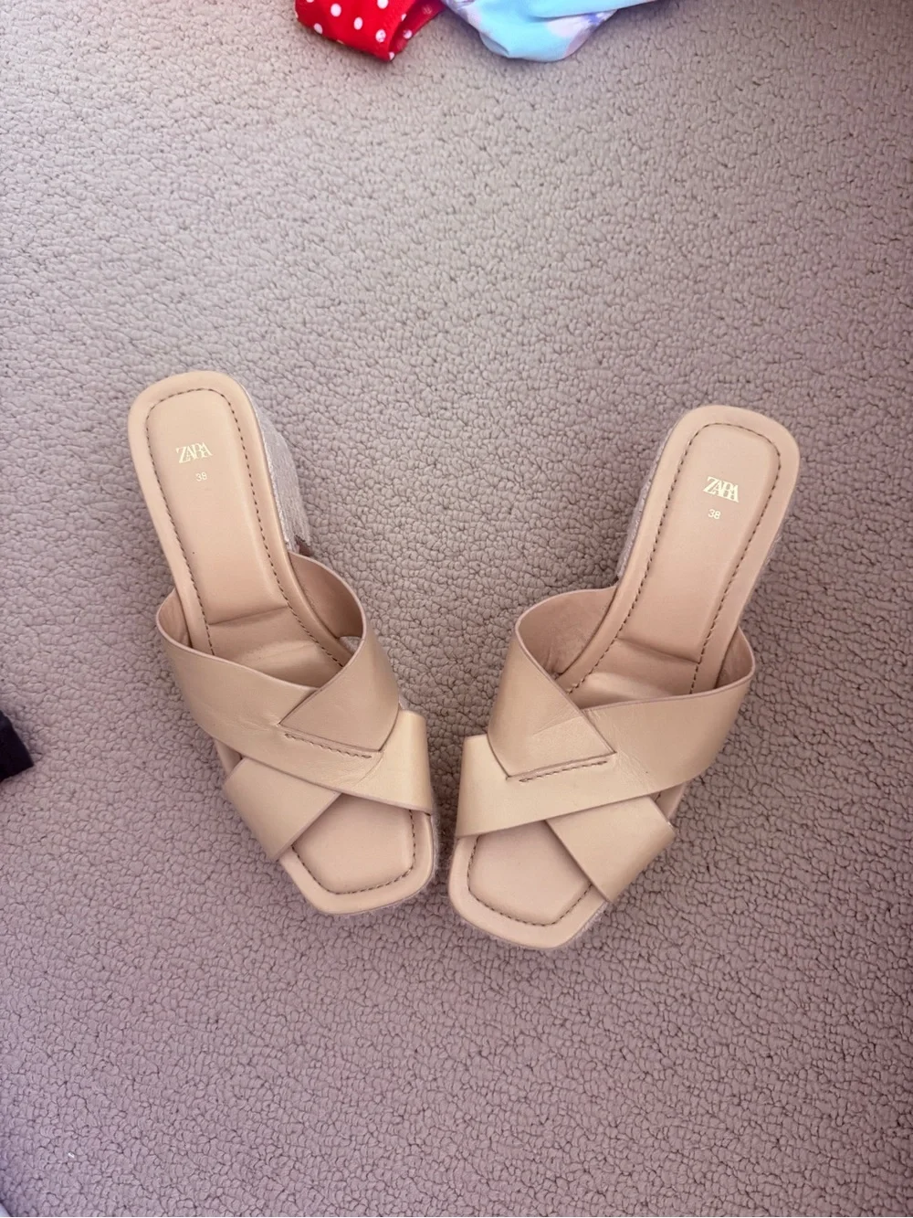 ZARA Beige Platform leather Slide Sandals